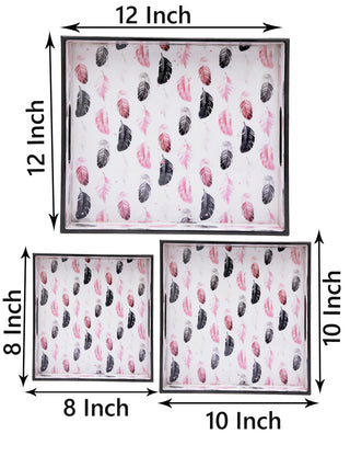 FABINALIV Set of 3 Multicolor Floral Square Wooden Serving Trays