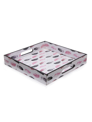 FABINALIV Set of 3 Multicolor Floral Square Wooden Serving Trays