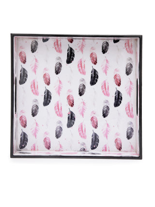 FABINALIV Set of 3 Multicolor Floral Square Wooden Serving Trays