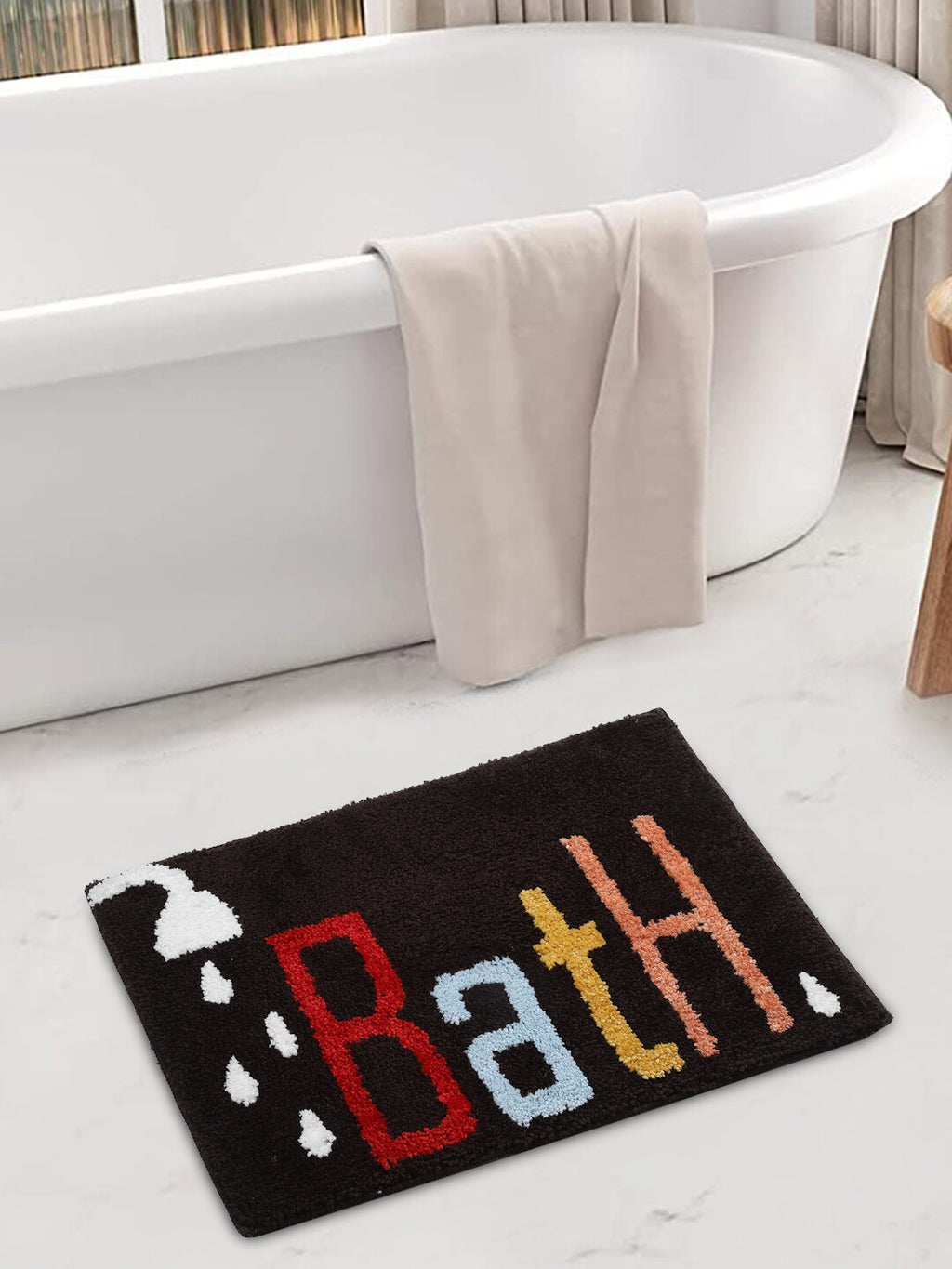 FABINALIV Multicolor Geometric Cotton Blend Bath Mat (60X40 cm)