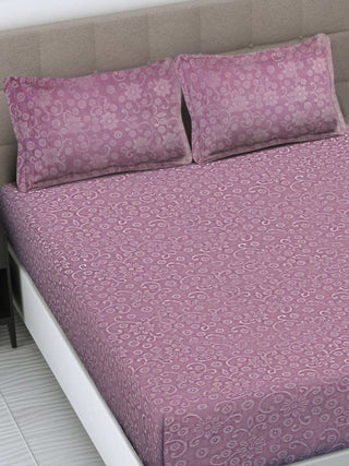 FABINALIV Onion Floral 300 TC Woollen Embossed King Size Double Bedsheet with 2 Pillow Covers (250X225 cm)