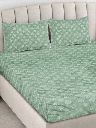 FABINALIV Light Green Geometric 300 TC Woollen Embossed King Size Double Bedsheet with 2 Pillow Covers