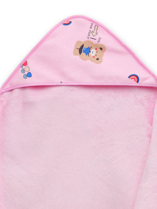 FABINALIV Infant Pink Cartoon Print Cotton Hooded Bath Towel (70X70 cm)