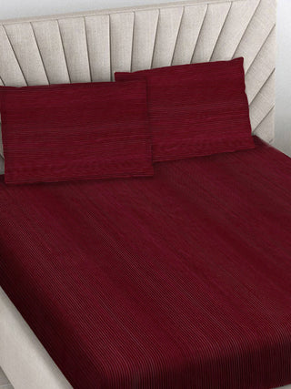 FABINALIV Maroon Striped 300 TC Woollen King Size Double Bedsheet with 2 Pillow Covers