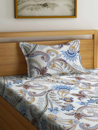 FABINALIV Multicolor Floral 300 TC Cotton Blend Single Bedsheet with Pillow Cover (225X150 cm)