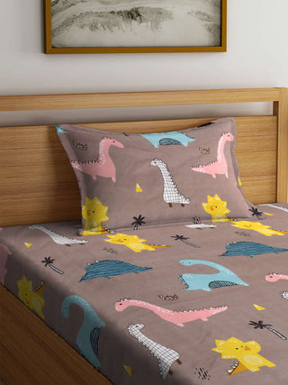 FABINALIV Multicolor Cartoon Print 300 TC Cotton Blend Single Bedsheet with Pillow Cover (225X150 cm)