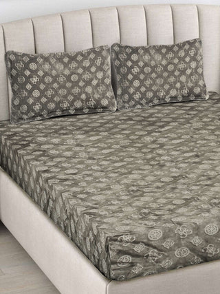 FABINALIV Mouse Geometric 300 TC Woollen Embossed King Size Double Bedsheet with 2 Pillow Covers (250X225 cm)