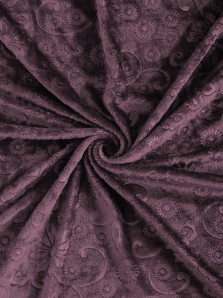 FABINALIV Raisin Purple Floral 300 TC Woollen Embossed King Size Double Bedsheet with 2 Pillow Covers