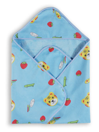 FABINALIV Infant Blue Cartoon Print Cotton Hooded Bath Towel (70X70 cm)
