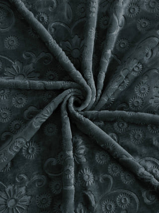 FABINALIV Dark Grey Floral 300 TC Woollen Embossed King Size Double Bedsheet with 2 Pillow Covers (250X225 cm)