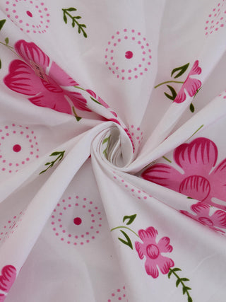 White Floral 300 TC Cotton Blend King Size Double Bedsheet with 2 Pillow Covers (250X225 cm)