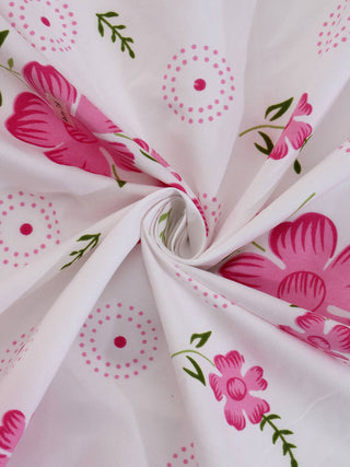 FABINALIV White Floral 300 TC Cotton Blend Single Bedsheet with Pillow Cover (225X150 cm)
