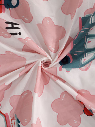 FABINALIV Multicolor Cartoon Print 300 TC Cotton Blend Single Bedsheet with Pillow Cover (225X150 cm)