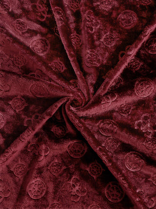 FABINALIV Maroon Geometric 300 TC Woollen Embossed King Size Double Bedsheet with 2 Pillow Covers