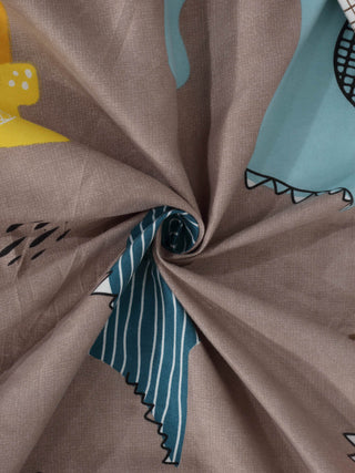 FABINALIV Multicolor Cartoon Print 300 TC Cotton Blend Single Bedsheet with Pillow Cover (225X150 cm)