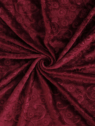 FABINALIV Maroon Floral 300 TC Woollen Embossed King Size Double Bedsheet with 2 Pillow Covers (250X225 cm)