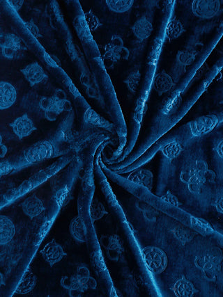 FABINALIV Navy Blue Geometric 300 TC Woollen Embossed King Size Double Bedsheet with 2 Pillow Covers (250X225 cm)