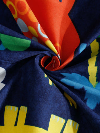 FABINALIV Blue Cartoon Print 300 TC Cotton Blend King Size Double Bedsheet with 2 Pillow Covers (250X225 cm)