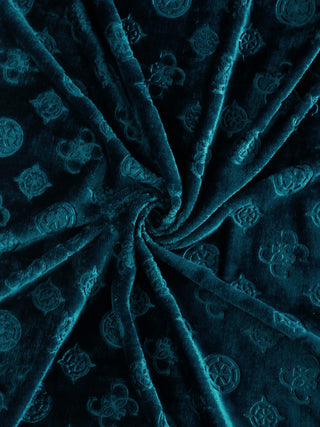 FABINALIV Rama Blue Geometric 300 TC Woollen Embossed King Size Double Bedsheet with 2 Pillow Covers (250X225 cm)