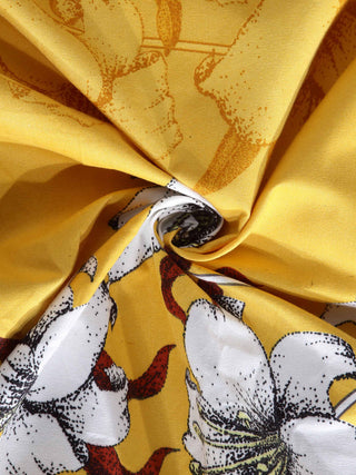 FABINALIV Yellow Floral 300 TC Cotton Blend King Size Double Bedsheet with 2 Pillow Covers (250X225 cm)