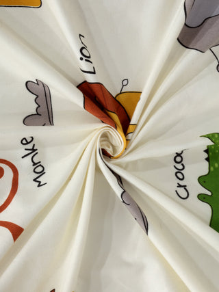 FABINALIV Multicolor Cartoon Print 300 TC Cotton Blend Single Bedsheet with Pillow Cover (225X150 cm)