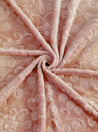 FABINALIV Peach Floral 300 TC Woollen Embossed King Size Double Bedsheet with 2 Pillow Covers