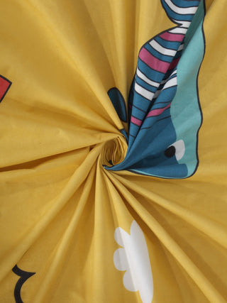 FABINALIV Multicolor Cartoon Print 300 TC Cotton Blend Single Bedsheet with Pillow Cover (225X150 cm)