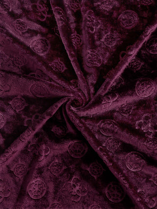FABINALIV Wine Geometric 300 TC Woollen Embossed King Size Double Bedsheet with 2 Pillow Covers (250X225 cm)