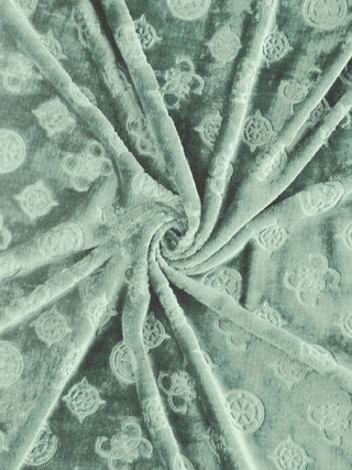 FABINALIV Light Green Geometric 300 TC Woollen Embossed King Size Fitted Double Bedsheet with 2 Pillow Covers