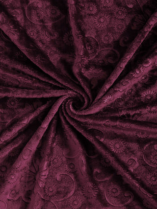 FABINALIV Wine Floral 300 TC Woollen Embossed King Size Fitted Double Bedsheet with 2 Pillow Covers