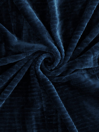 FABINALIV Navy Blue Striped 300 TC Woollen King Size Double Bedsheet with 2 Pillow Covers