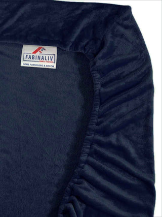 FABINALIV Navy Blue Solid 300 TC Woollen King Size Fitted Double Bedsheet with 2 Pillow Covers (250X225 cm)