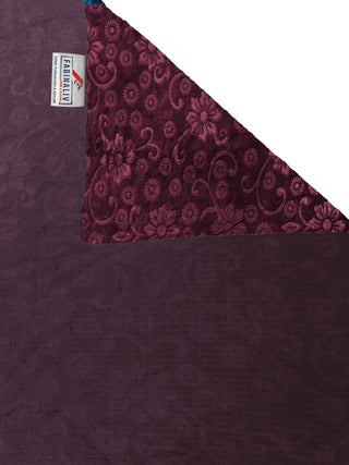 FABINALIV Wine Floral 300 TC Woollen Embossed King Size Double Bedsheet with 2 Pillow Covers (250X225 cm)