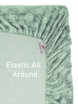 FABINALIV Light Green Geometric 300 TC Woollen Embossed King Size Fitted Double Bedsheet with 2 Pillow Covers