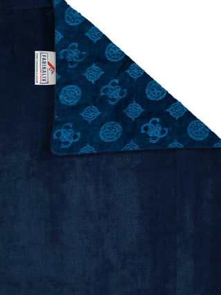 FABINALIV Navy Blue Geometric 300 TC Woollen Embossed King Size Double Bedsheet with 2 Pillow Covers (250X225 cm)