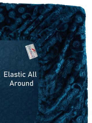 FABINALIV Rama Blue Floral 300 TC Woollen Embossed King Size Fitted Double Bedsheet with 2 Pillow Covers