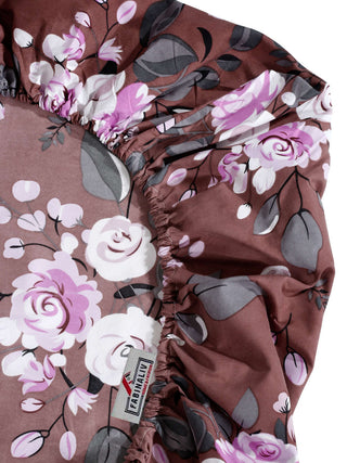 FABINALIV Brown Floral 300 TC Cotton Blend King Size Fitted Double Bedsheet with 2 Pillow Covers (250X225 cm)