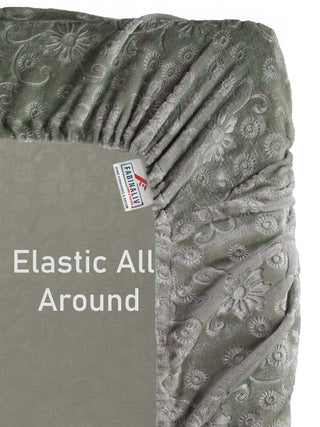 FABINALIV Mouse Floral 300 TC Woollen Embossed King Size Fitted Double Bedsheet with 2 Pillow Covers