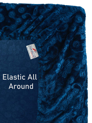 FABINALIV Navy Blue Floral 300 TC Woollen Embossed King Size Fitted Double Bedsheet with 2 Pillow Covers