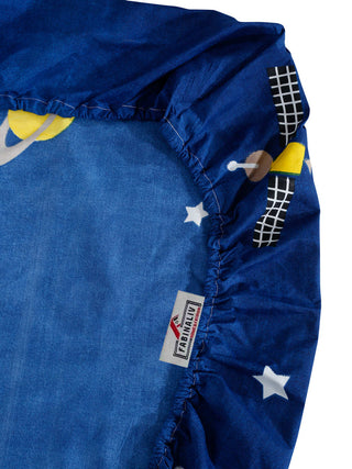 FABINALIV Blue Cartoon Print 300 TC Cotton Blend King Size Fitted Double Bedsheet with 2 Pillow Covers (250X225 cm)