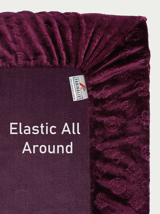 FABINALIV Wine Geometric 300 TC Woollen Embossed King Size Fitted Double Bedsheet with 2 Pillow Covers