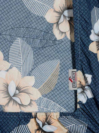 FABINALIV Blue Floral 300 TC Cotton Blend King Size Fitted Double Bedsheet with 2 Pillow Covers (250X225 cm)