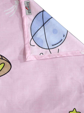 FABINALIV Pink Cartoon Print 300 TC Cotton Blend King Size Double Bedsheet with 2 Pillow Covers (250X225 cm)