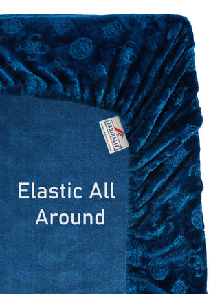 FABINALIV Navy Blue Geometric 300 TC Woollen Embossed King Size Fitted Double Bedsheet with 2 Pillow Covers