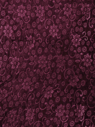 FABINALIV Wine Floral 300 TC Woollen Embossed King Size Double Bedsheet with 2 Pillow Covers (250X225 cm)