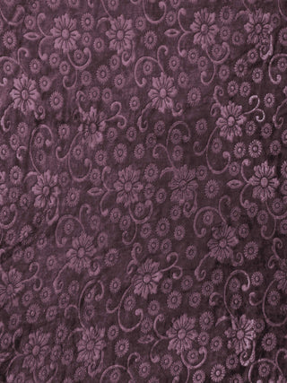 FABINALIV Raisin Purple Floral 300 TC Woollen Embossed King Size Double Bedsheet with 2 Pillow Covers