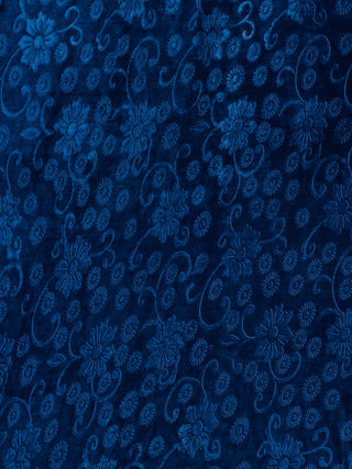 FABINALIV Navy Blue Floral 300 TC Woollen Embossed King Size Double Bedsheet with 2 Pillow Covers (250X225 cm)