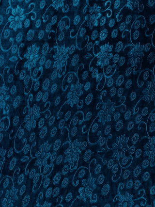 FABINALIV Rama Blue Floral 300 TC Woollen Embossed King Size Double Bedsheet with 2 Pillow Covers (250X225 cm)