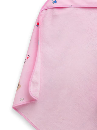 FABINALIV Infant Pink Cartoon Print Cotton Hooded Bath Towel (70X70 cm)