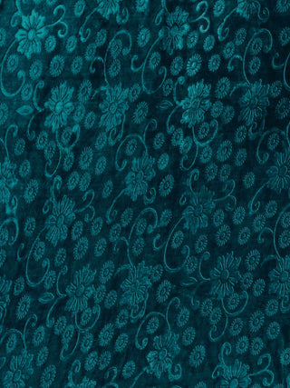 FABINALIV Rama Green Floral 300 TC Woollen Embossed King Size Double Bedsheet with 2 Pillow Covers (250X225 cm)